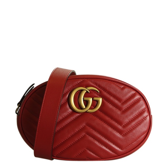 Gucci 476434 Marmont Belt Bag Red Chevron Leather Waist Bag (197613) - Picture 1 of 11